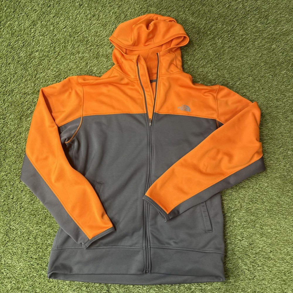 THE NORTH FACE Mens Sun Rise Full Zip Jacket Size Large Gray/Orange Hood Fleece